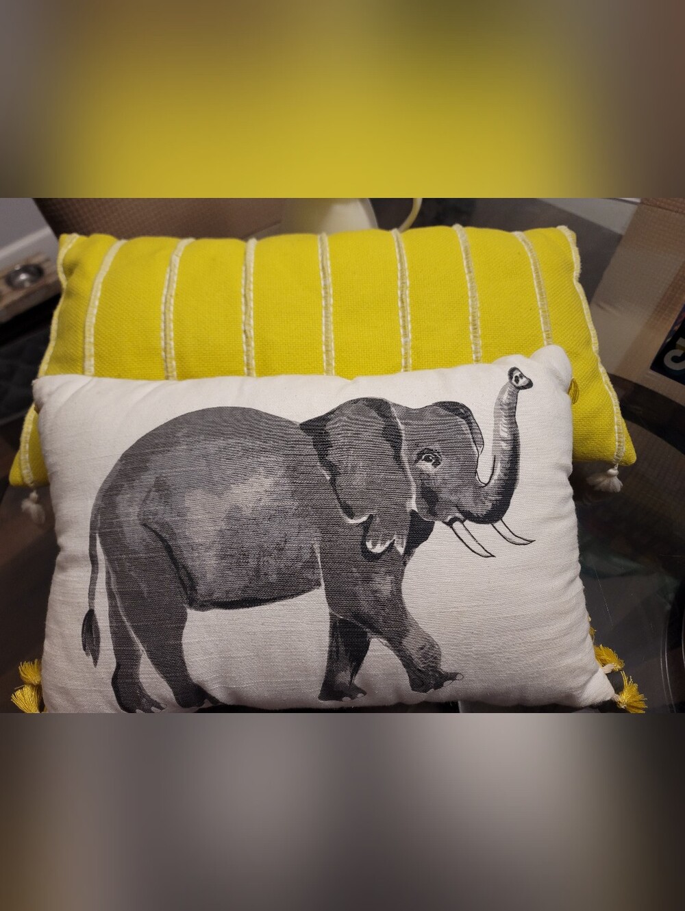 Decorative Yellow and Gray Elephant Throw Pillow - Home Accents